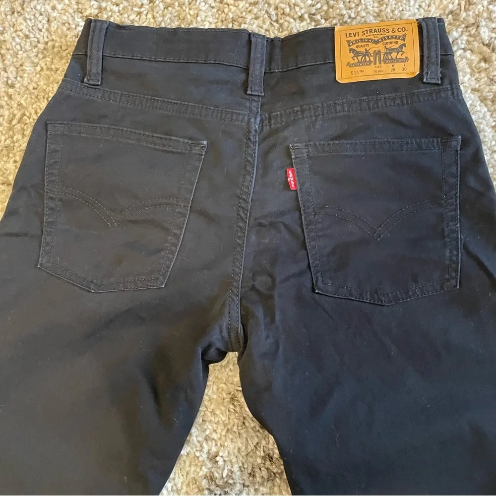 Levi's 511 Slim Fit Boys Jeans Size 16 (28x30) Black Dark Wash Adjustable Waist‎